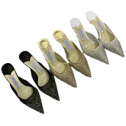 Mesh Wrapped Thin Heel Half Slippers