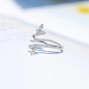 Elegant Double Butterfly 925 Sterling Silver Ring with Clear Zircon Diamonds - Ideal Wedding Engagement Gift Jewelry