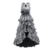 V-neck sleeveless high waisted dress that highlights height niche trailing long dress adult gown