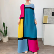 Geometric color blocking A-line skirt mid length dress