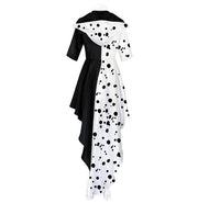 Halloween Cruella Costume Cosplay Evil Queen Black White Coat Evening Party Dress Fashion Emma Magic Performance Oufit