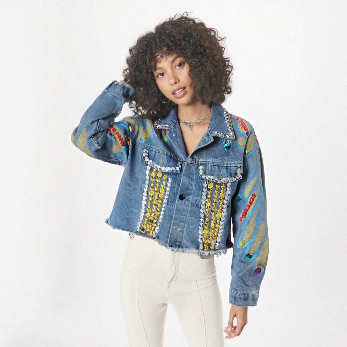 Handmade nail bead heavy industry ins western-style jacket