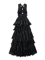 V-neck sleeveless high waisted dress that highlights height niche trailing long dress adult gown