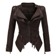 Tailed slim fit waist versatile jacket motorcycle willow nail leather jacket