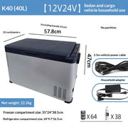 Dual-Use Portable Car Refrigerator & Compressor, 12V/24V Compact Travel Fridge Freezer for Cars
