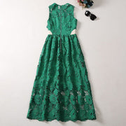 Green patchwork mid length dress for women's summer and autumn