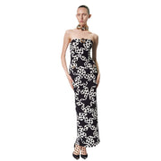 Off the shoulder split five pointed star print slim fitting temperament, socialite sexy dress dress dress