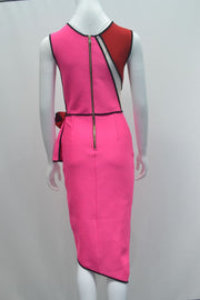 Elegant and sexy color blocking sleeveless hollowed out irregular patchwork bandage dress dress