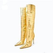 Pointed thin heel leopard print long boots for women's fashionable and sexy high boots for women's shoes