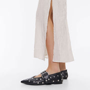 Pointed shallow mouth low heel rivet white single shoe belt buckle thick heel soft small leather shoes