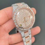 Glazed Diamonds Luxurious Hip Hop Lab Grown Stainless Steel Watch Analog Glass Dial 41mm Auto Date Brilliant Cut Mechanical