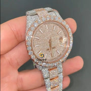 Glazed Diamonds Luxurious Hip Hop Lab Grown Stainless Steel Watch Analog Glass Dial 41mm Auto Date Brilliant Cut Mechanical