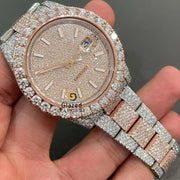 Glazed Diamonds Luxurious Hip Hop Lab Grown Stainless Steel Watch Analog Glass Dial 41mm Auto Date Brilliant Cut Mechanical