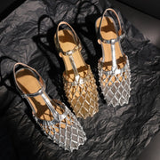 Cowhide foreskin hollowed out T-shaped strap flat sandals Mary Jane shoes