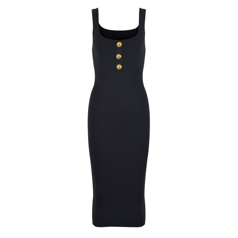 Knitted dress with U-neck strap and gold buckle design, exuding a sense of temperament and covering buttocks, sexy dress