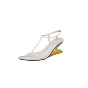 Sharp pointed shaped heel sandals, spicy thin strap shoes, slope heel sandals, high heels