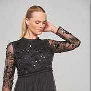 Custom Elegant Women's A-Line Anti-Static Party Evening Dress Satin with Sequined Beaded Embroidery Luxury