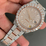 Glazed Diamonds Luxurious Hip Hop Lab Grown Stainless Steel Watch Analog Glass Dial 41mm Auto Date Brilliant Cut Mechanical