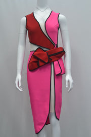 Elegant and sexy color blocking sleeveless hollowed out irregular patchwork bandage dress dress