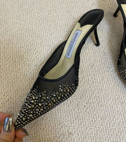 Mesh Wrapped Thin Heel Half Slippers