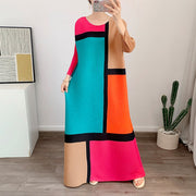 Geometric color blocking A-line skirt mid length dress