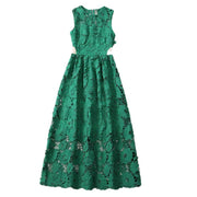 Green patchwork mid length dress for women's summer and autumn
