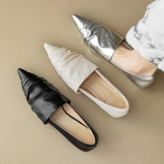 Pointed low heel women's shoes, silver fashion shoes, flat shoes, black off white