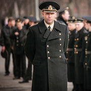 Replica Soviet Navy M69 Officer's Winter Overcoat - Black 12-Button Wool Melton Long Coat