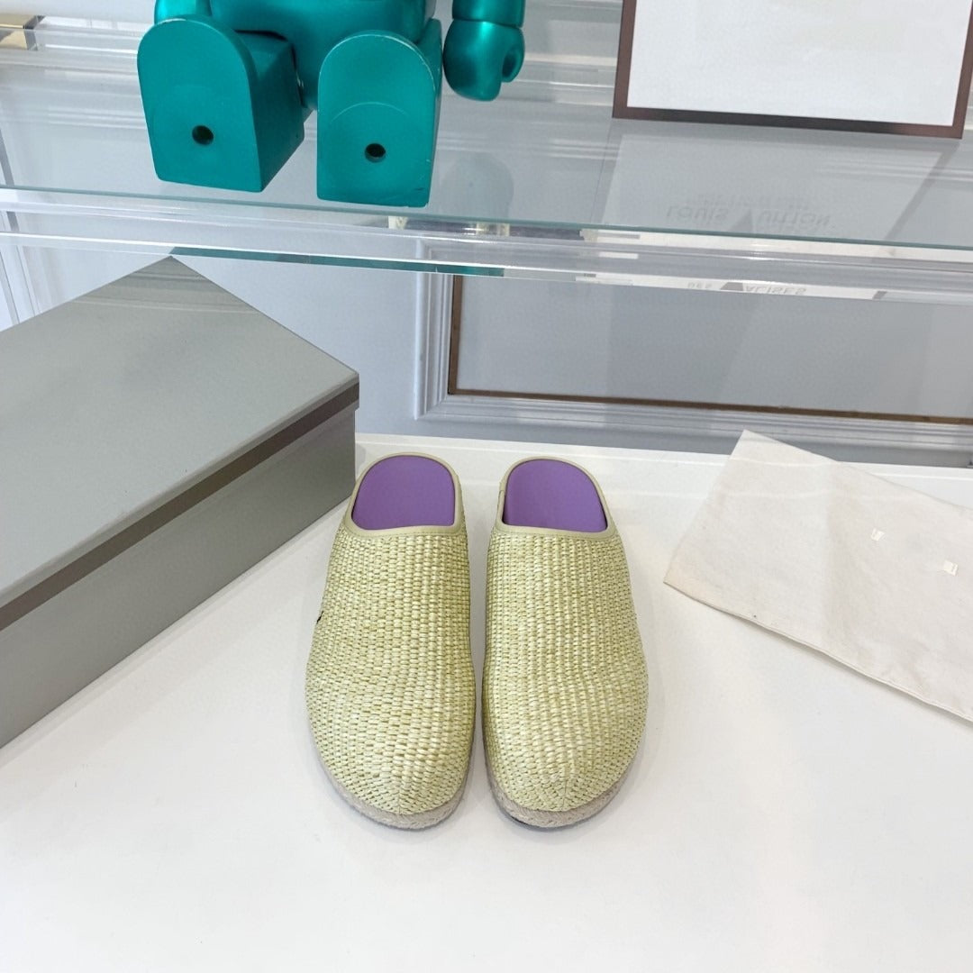 Lafite grass woven breathable bun half trailer women's big toe shoes