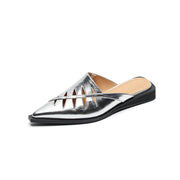Cowhide pointed sandals with hollow hollow toe sandals for women with low heels