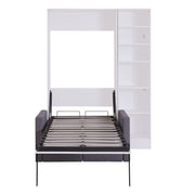 Twin Size Murphy Bed Wall Bed with Sofa,with Shelves,White