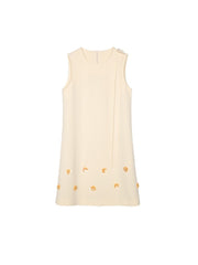Summer French style small fragrance A-line skirt floral heavy industry nail bead round neck ribbon dress sleeveless