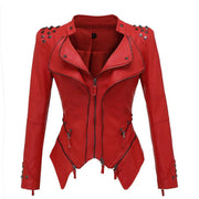 Tailed slim fit waist versatile jacket motorcycle willow nail leather jacket