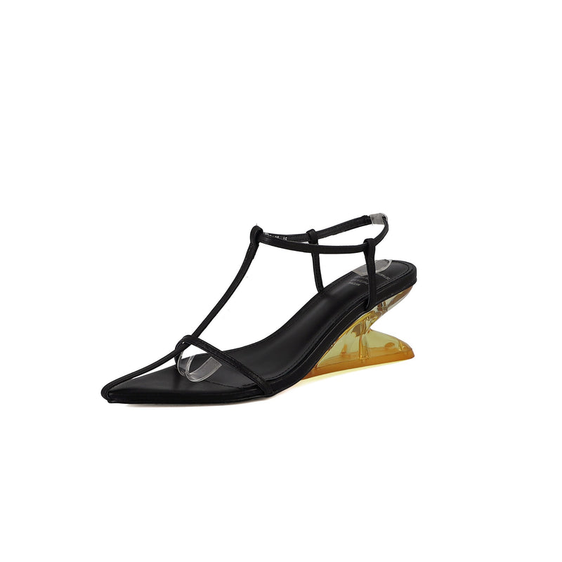 Sharp pointed shaped heel sandals, spicy thin strap shoes, slope heel sandals, high heels