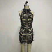Beaded sexy backless hollowed out neckline dress, banquet party performance dress