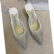 Mesh Wrapped Thin Heel Half Slippers