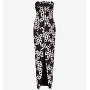 Off the shoulder split five pointed star print slim fitting temperament, socialite sexy dress dress dress