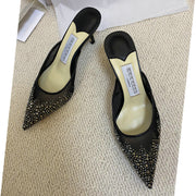 Mesh Wrapped Thin Heel Half Slippers