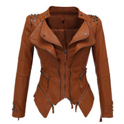 Tailed slim fit waist versatile jacket motorcycle willow nail leather jacket