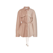 Artificial leather color blocked shirt for women's casual loose waistband long sleeved shirt