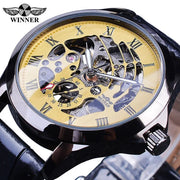 Winner Men Wrist Watch Luxury Skeleton Mens Top New Luxury Automatic Watch Small Dial Golden Case Fashion Casual Watches