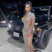 NOVANCE Y2222-C 2022 Hot Selling Sparkly Elegant Mesh Crystal Gown Soarkl Long Dress See Through Wedding Birthday Gown for Adult