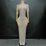 NOVANCE Y2222-C 2022 Hot Selling Sparkly Elegant Mesh Crystal Gown Soarkl Long Dress See Through Wedding Birthday Gown for Adult