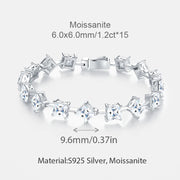 925 Silver VVS1 Moissanite Princess Cut Star Design Luxury Fine Jewelry Sparkling Moissanite Tennis Bracelet