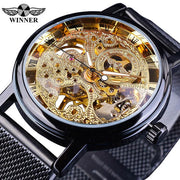 Winner Watch Men Stainless Steel Mesh Transparent Classic Thin Case Hollow Skeleton Male Mechanical Top New Luxury Wrist Watch