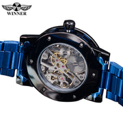 Winner New Transparent Diamond Mechanical Watch Stainless Steel Skeleton Watch Top New Luxury Business Luminous Male Clock