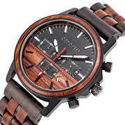 Handmade Luminous Sport Fashion Men's Wooden Quartz Round Chronograph Watch with Pointer Dial and Luxury Style