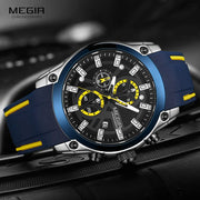 MEGIR 2144 G Mens Watch Fashion Blue Silicone Gift Wristwatch Luxury Luminous Waterproof Watches Men Wrist Relogio Masculino