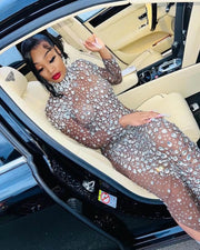 NOVANCE Y2222-C 2022 Hot Selling Sparkly Elegant Mesh Crystal Gown Soarkl Long Dress See Through Wedding Birthday Gown for Adult