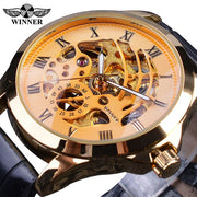 Winner Men Wrist Watch Luxury Skeleton Mens Top New Luxury Automatic Watch Small Dial Golden Case Fashion Casual Watches